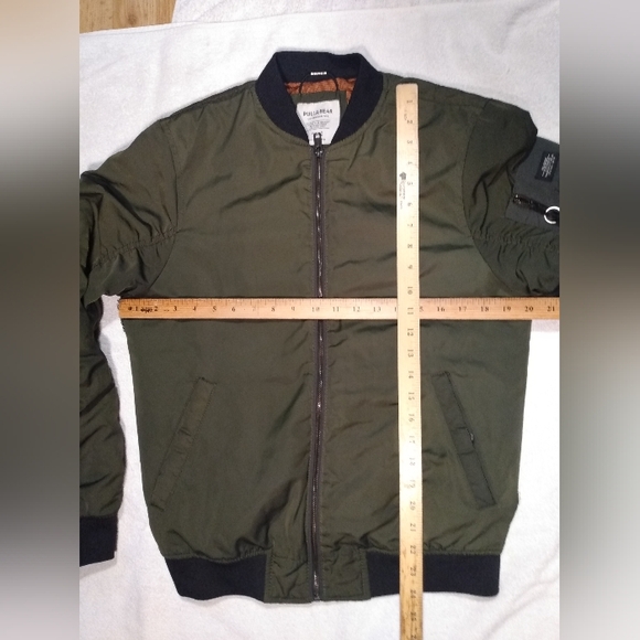 Pull & Bear Green Military Army Lined Bomber Jacket - Picture 11 of 12